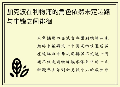 加克波在利物浦的角色依然未定边路与中锋之间徘徊